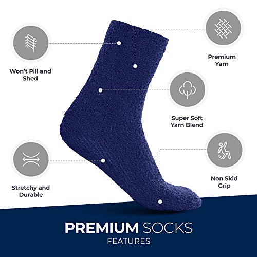 Pembrook Non Skid/Slip Socks – (4-Pack – Navy) – Hospital - Fuzzy Slipper Socks – Great for adults, men, women. Designed for medical hospital patients but great for everyone