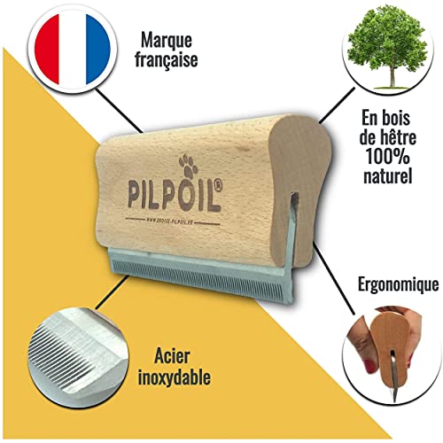 pilpoil Brosse Anti Poils Chien/Cheval sous Poils Court Et Long Peigne Outil De Toilettage Professionnel en Bois Animaux De Compagnie | Etrille Magique Anti Mue Retire Boule de Poils Taille: 13 cm