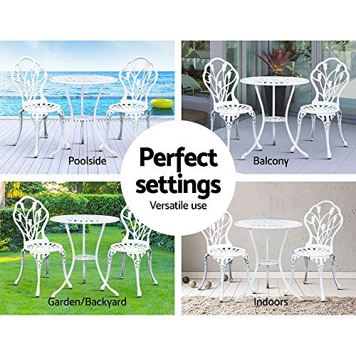 Gardeon 3PC Outdoor Setting Cast Aluminium Bistro Table Chairs Garden Patio