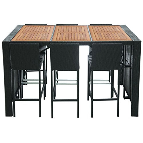 7 Piece Outdoor Dining Set with Cushions Poly Rattan Black