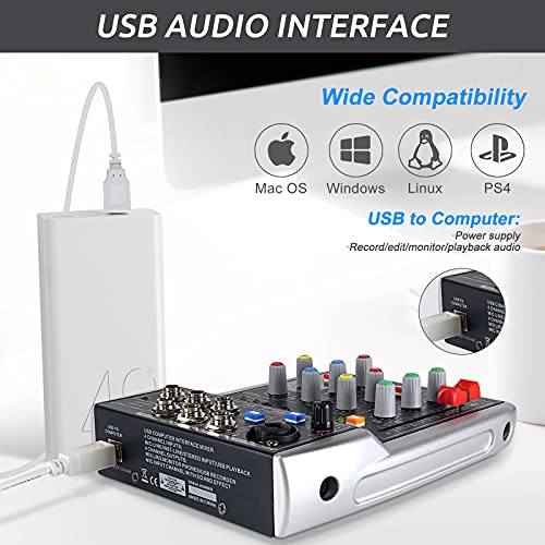 Phenyx Pro USB Audio Interface Mixer, 4-Channel, 3-Band EQ, Echo Effects, Audio Mixer with Interface to PC for Music Recording, Ideal for Live Streaming, Recording (PTX-10)