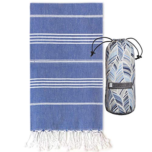 Turkish Towel with Beach/Travel Bag (39" x 71") - Pre-Washed - 100% Cotton Bath Towels - Effective, Absorbent and Quick Dry Beach Towel - Washer Safe Peshtemal Towel with No Shrinkage - Eco-Friendly