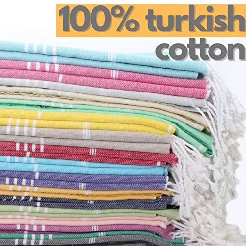 Turkish Towel with Beach/Travel Bag (39" x 71") - Pre-Washed - 100% Cotton Bath Towels - Effective, Absorbent and Quick Dry Beach Towel - Washer Safe Peshtemal Towel with No Shrinkage - Eco-Friendly
