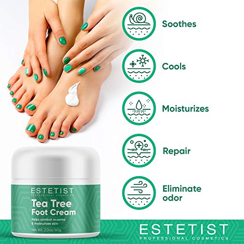 Tea Tree Oil Foot Cream for Dry Cracked Skin, Heel and Calluses, Athletes Foot - Helps with Scaly, Jock Itch and Itchy Skin - Foot Treatment Eczema Cream and Skin Moisturizer - Antifungal Foot Cream