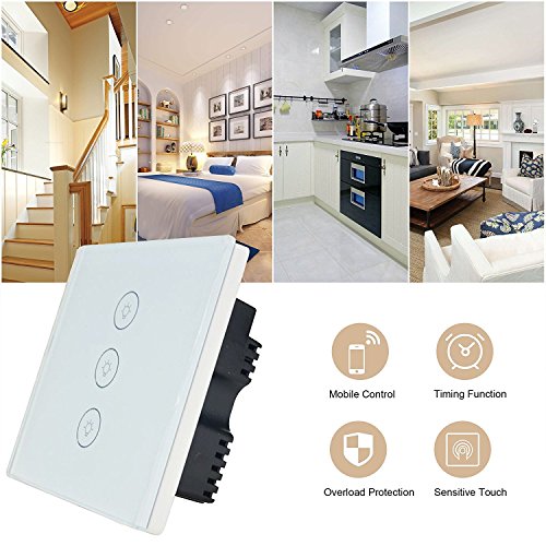 Kidult Smart WiFi Touch Switch Glass Panel, Supported Amazon Alexa, Google Home, iOS Android App (3 Gang, 1pcs, Black)