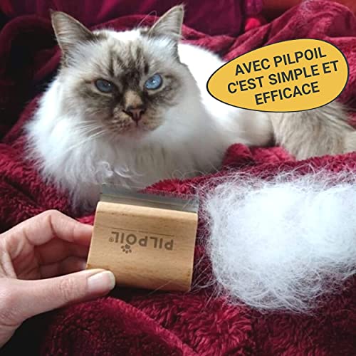 pilpoil Brosse Anti Poils Chat/Chiot/Lapin sous Poils Court Et Long Peigne Outil De Toilettage Professionnel en Bois Animaux De Compagnie | Etrille Magique Anti Mue Retire Boule de Poils Taille 7 cm