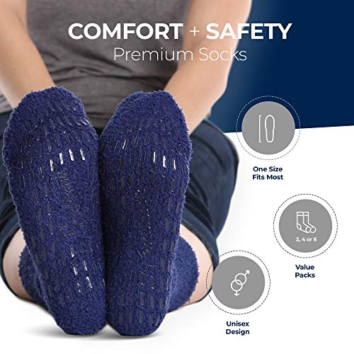 Pembrook Non Skid/Slip Socks – (4-Pack – Navy) – Hospital - Fuzzy Slipper Socks – Great for adults, men, women. Designed for medical hospital patients but great for everyone