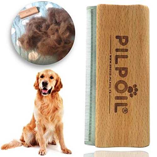 pilpoil Brosse Anti Poils Chien/Cheval sous Poils Court Et Long Peigne Outil De Toilettage Professionnel en Bois Animaux De Compagnie | Etrille Magique Anti Mue Retire Boule de Poils Taille: 13 cm