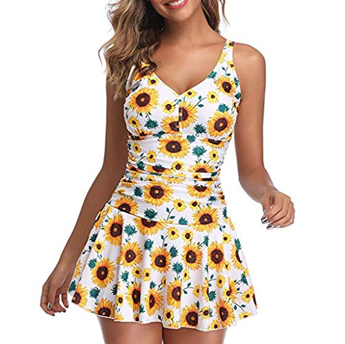 Yxiudeyyr Womens One Piece Swimsuits for Women Floral Print Tummy Control Swimwear Swimdress Slimming Bathing Suit Dress(Yellow,XXXL)