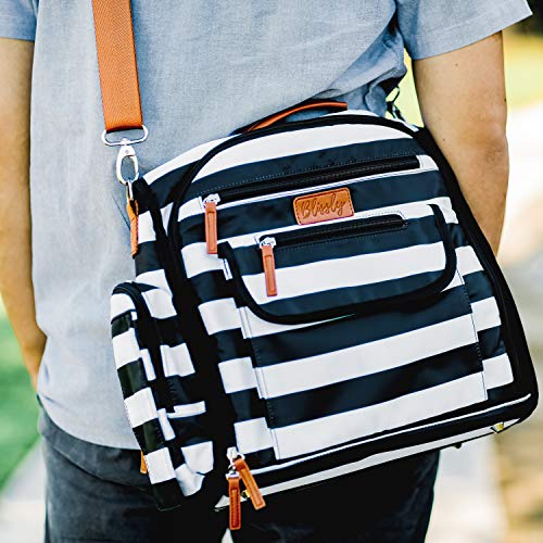 Convertible Diaper Bag by Blissly for Baby Girls, Boys, Twins, Moms & Dads. 13 Total Pockets Including 4 Thinsulate by 3M Insulated Bottle Pockets, Wipe Pocket, Stroller Straps & Changing Pad.
