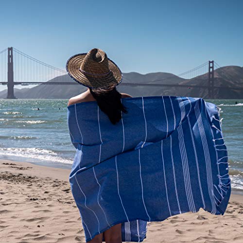 Turkish Towel with Beach/Travel Bag (39" x 71") - Pre-Washed - 100% Cotton Bath Towels - Effective, Absorbent and Quick Dry Beach Towel - Washer Safe Peshtemal Towel with No Shrinkage - Eco-Friendly