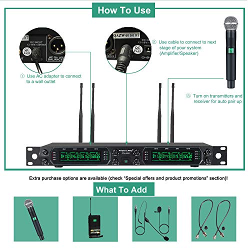 Wireless Microphone System, Phenyx Pro 8-Channel UHF Cordless Mic Set With Eight Handheld Mics