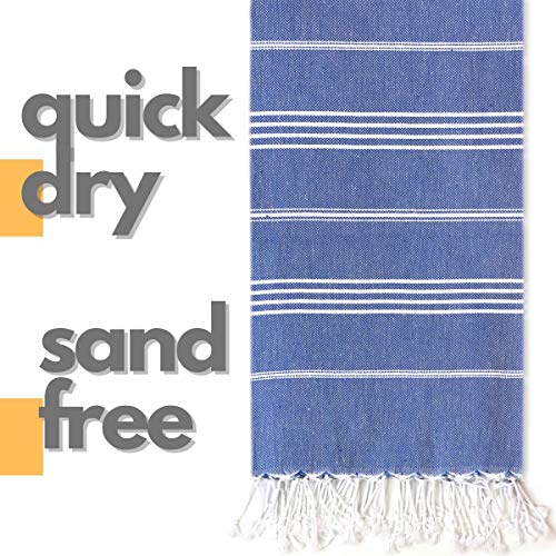 Turkish Towel with Beach/Travel Bag (39" x 71") - Pre-Washed - 100% Cotton Bath Towels - Effective, Absorbent and Quick Dry Beach Towel - Washer Safe Peshtemal Towel with No Shrinkage - Eco-Friendly
