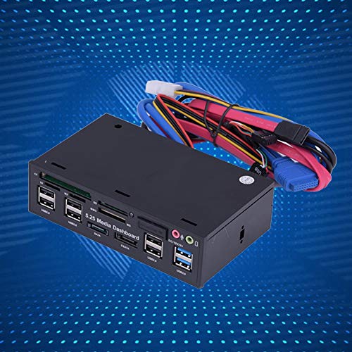 Front Panel Media Dashboard - 5.25inch Internal Card Reader Support for Windows 2000/XP/Vista and Win7/8 - All-in-1 Card Reader Build-in USB 3.0 Port/USB 2.0 port/e-SATA