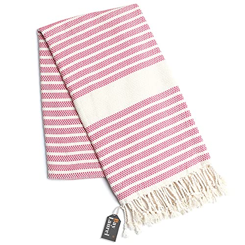 Beach Set: Turquoise and Green Turkish Beach Towel with Travel Bag + Pink Hasir Turkish Towel Blanket