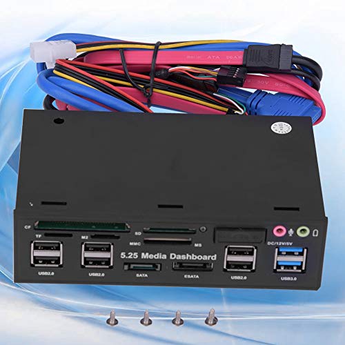 Front Panel Media Dashboard - 5.25inch Internal Card Reader Support for Windows 2000/XP/Vista and Win7/8 - All-in-1 Card Reader Build-in USB 3.0 Port/USB 2.0 port/e-SATA