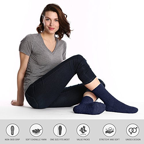 Pembrook Non Skid/Slip Socks – (4-Pack – Navy) – Hospital - Fuzzy Slipper Socks – Great for adults, men, women. Designed for medical hospital patients but great for everyone