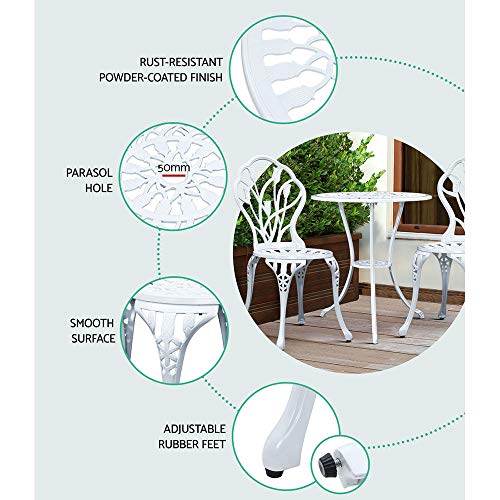 Gardeon 3PC Outdoor Setting Cast Aluminium Bistro Table Chairs Garden Patio