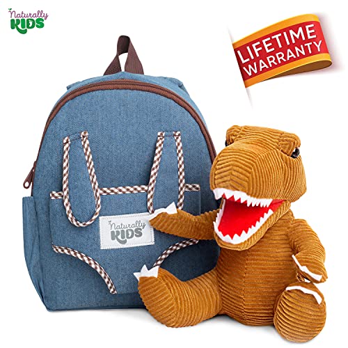 Naturally KIDS Backpack - Toddler Backpack for Girls Boys w Stuffed Animal - Gifts for 3 4 5 6 7 Year Old Boys Toys