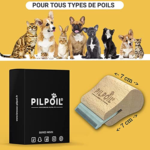 pilpoil Brosse Anti Poils Chat/Chiot/Lapin sous Poils Court Et Long Peigne Outil De Toilettage Professionnel en Bois Animaux De Compagnie | Etrille Magique Anti Mue Retire Boule de Poils Taille 7 cm