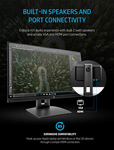 HP VH240a 23.8-inch Full HD 1080p IPS LED Monitor with Built-in Speakers and VESA Mounting, Rotating Portrait & Landscape, Tilt, and HDMI & VGA Ports (1KL30AA) - Black