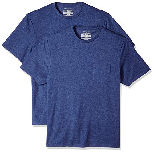Amazon Essentials mens 2-Pack Regular-Fit Crew Pocket T-Shirt 2-pack Regular-fit Crew Pocket T-shirt Short Sleeve T-Shirt, Navy Heather, X-Small (Manufacturer Size: X-Small)