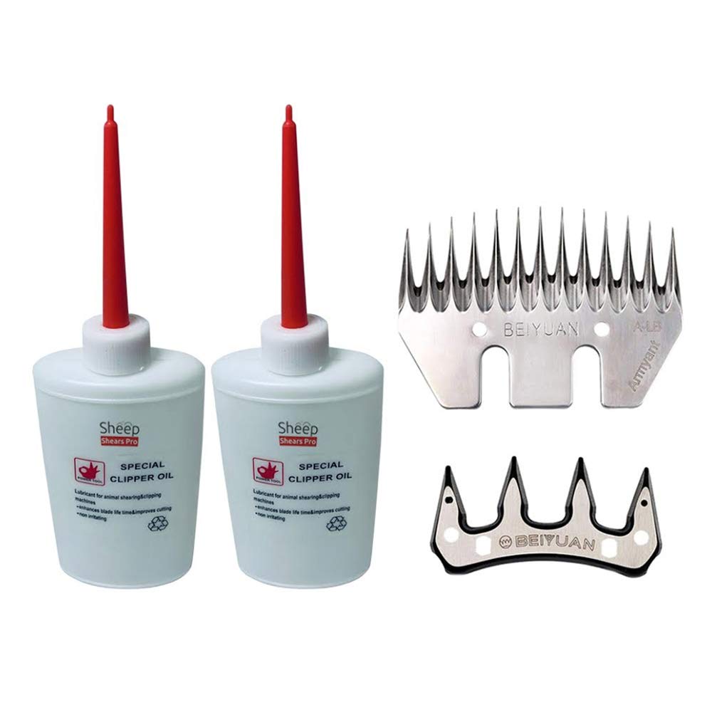 Sheep Shears Pro Clipper Blades Replacement Universal Sheep Cutter Blades Set (Blade and Cutter) with 2 x Sheep Clipper Oil Lubricant Bottles 6.8 Fl OZ (200ml)