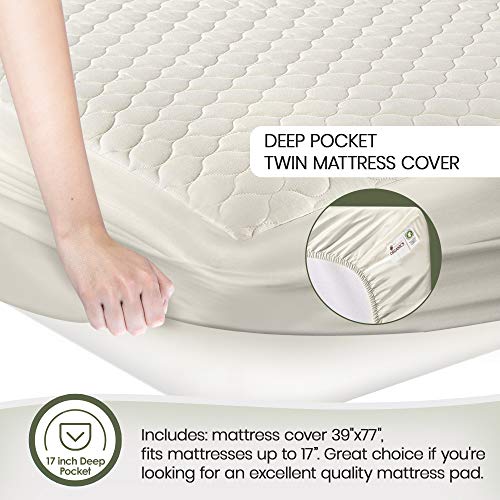 Whisper Organics 100% Organic Cotton Quilted Mattress Cover, 17" Deep - GOTS Certified