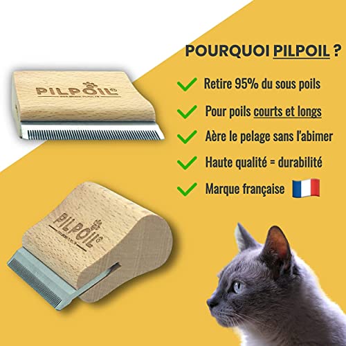 pilpoil Brosse Anti Poils Chat/Chiot/Lapin sous Poils Court Et Long Peigne Outil De Toilettage Professionnel en Bois Animaux De Compagnie | Etrille Magique Anti Mue Retire Boule de Poils Taille 7 cm