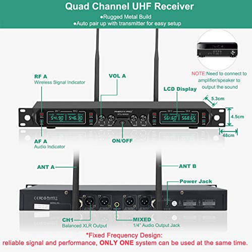 Phenyx Pro 4-Channel UHF Wireless Microphone System (PTU-5000)