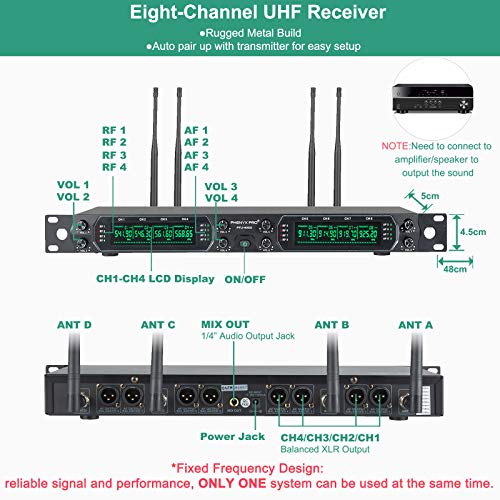 Wireless Microphone System, Phenyx Pro 8-Channel UHF Cordless Mic Set With Eight Handheld Mics