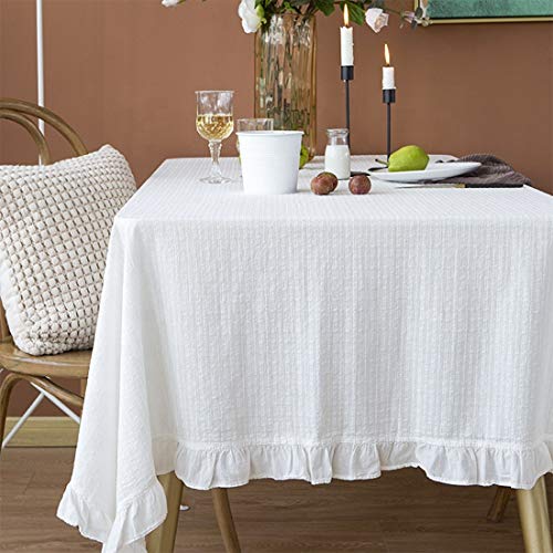 Fennco Styles French Embroidered Ruffled Cotton Woven Tablecloth 55" W x 55" L - Yellow Table Cover for Banquets, Holiday, Special Events, Home, Dining Room Décor and Everyday Use