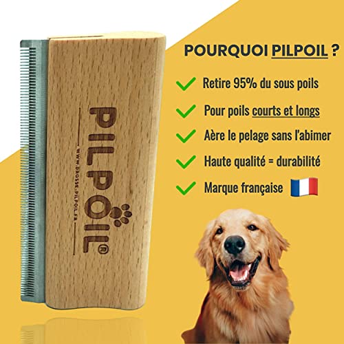 pilpoil Brosse Anti Poils Chien/Cheval sous Poils Court Et Long Peigne Outil De Toilettage Professionnel en Bois Animaux De Compagnie | Etrille Magique Anti Mue Retire Boule de Poils Taille: 13 cm