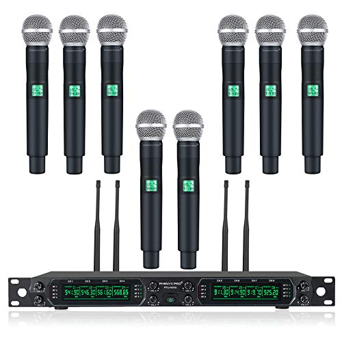 Wireless Microphone System, Phenyx Pro 8-Channel UHF Cordless Mic Set With Eight Handheld Mics