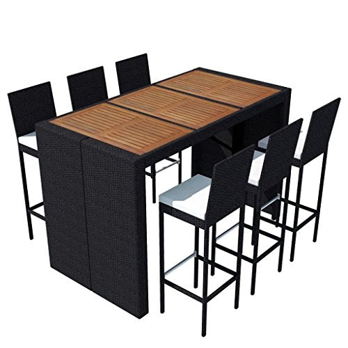 7 Piece Outdoor Dining Set with Cushions Poly Rattan Black