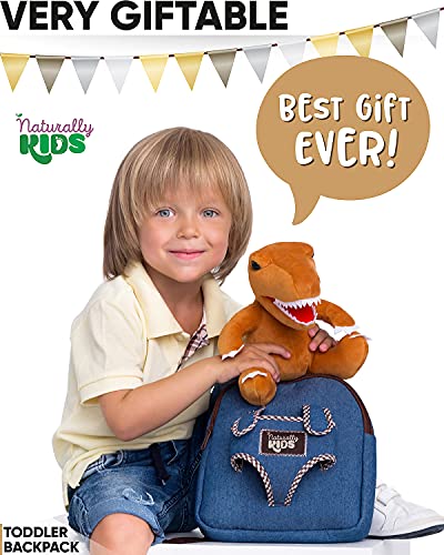 Naturally KIDS Backpack - Toddler Backpack for Girls Boys w Stuffed Animal - Gifts for 3 4 5 6 7 Year Old Boys Toys