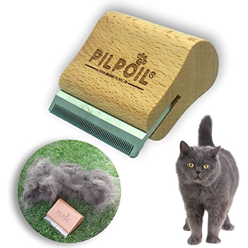 pilpoil Brosse Anti Poils Chat/Chiot/Lapin sous Poils Court Et Long Peigne Outil De Toilettage Professionnel en Bois Animaux De Compagnie | Etrille Magique Anti Mue Retire Boule de Poils Taille 7 cm