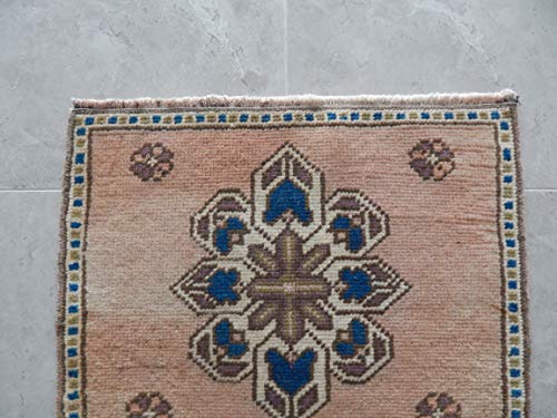 Turkish Oushak Square Kitchen and Bathroom Mat, Miniature Petite Boho Rug, Bohemian Handwoven Rugs, Mini Area Rug Table Carpet 17'' x 21'' (42 x 54 Cm)