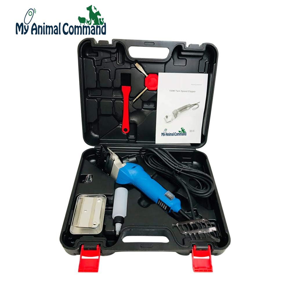 My Animal Command 110V Horse Clippers Professional Heavy Duty Kit, Professional Animal Grooming Clippers 2 Speeds Shaving Thick Coats Fur Horse Hair Ponies Equine Pigs Cattle Farm Livestock 2 Blades