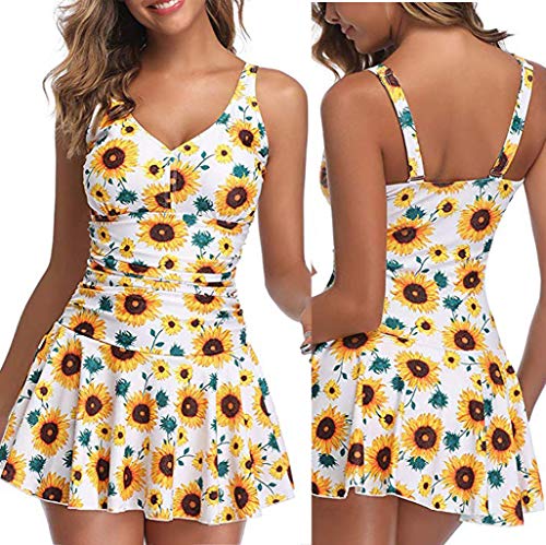 Yxiudeyyr Womens One Piece Swimsuits for Women Floral Print Tummy Control Swimwear Swimdress Slimming Bathing Suit Dress(Yellow,XXXL)