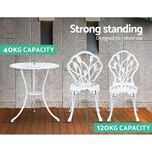 Gardeon 3PC Outdoor Setting Cast Aluminium Bistro Table Chairs Garden Patio
