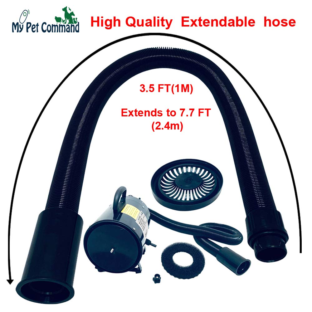 My Pet Command 110V Dog Hair Dryer Professional High Velocity Blower 500W-2800W 4HP Hot and Cold Adjustable stepless Airflow and Bonus Dog Grooming Brush.
