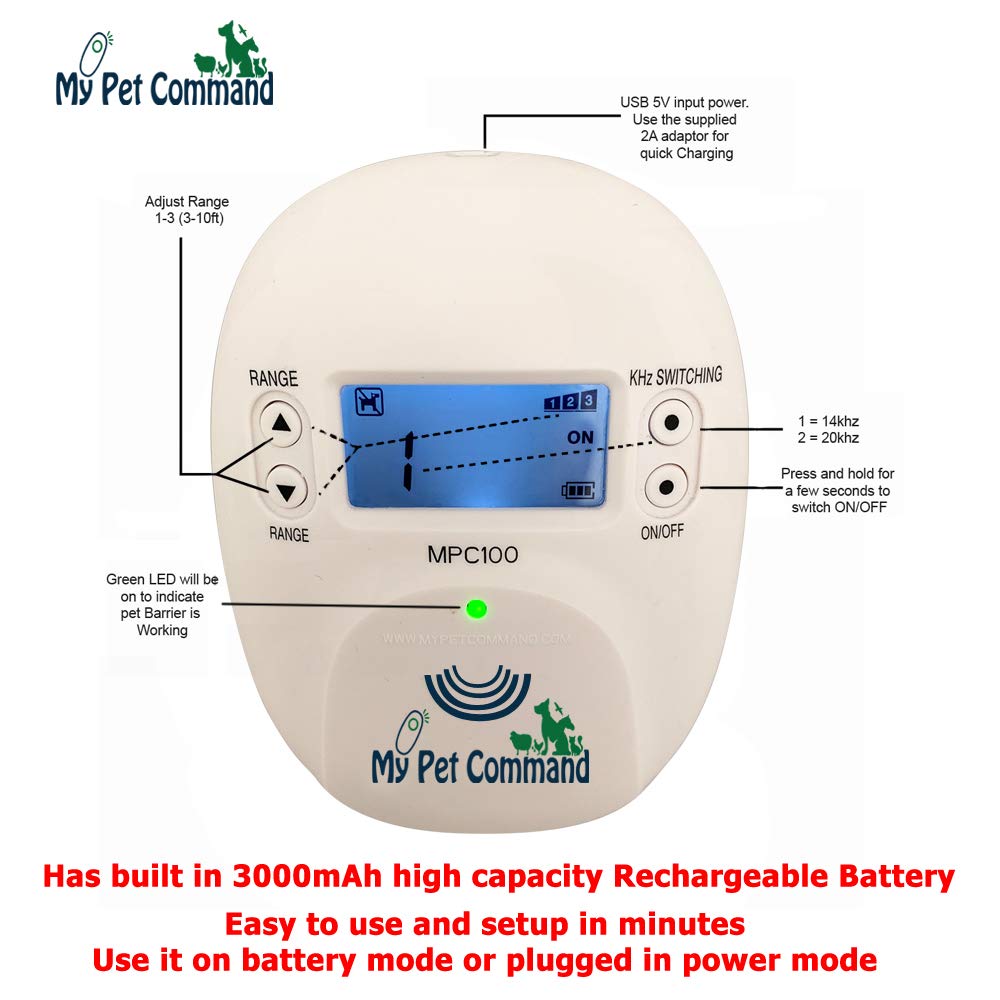 My Pet Command, Indoor Pet Barrier, Hidden Fence for Dogs and Cats Shock Collar, Rechargeable Wireless Indoor Pet Containment System with Adjustable Range