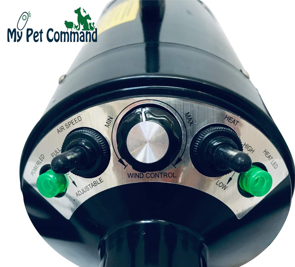 My Pet Command 110V Dog Hair Dryer Professional High Velocity Blower 500W-2800W 4HP Hot and Cold Adjustable stepless Airflow and Bonus Dog Grooming Brush.