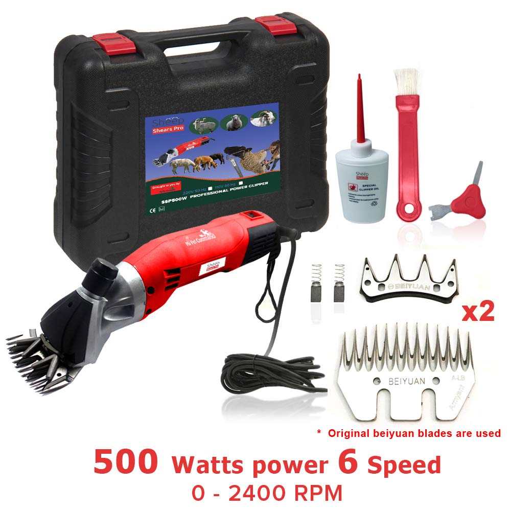 Sheep Shears Pro 110V 500W Professional Heavy Duty Electric Shearing Clippers with 6 Speed, for Shaving Fur Wool in Sheep, Goats, Cattle, and Other Farm Livestock Pet, with Grooming Carrying Case CE