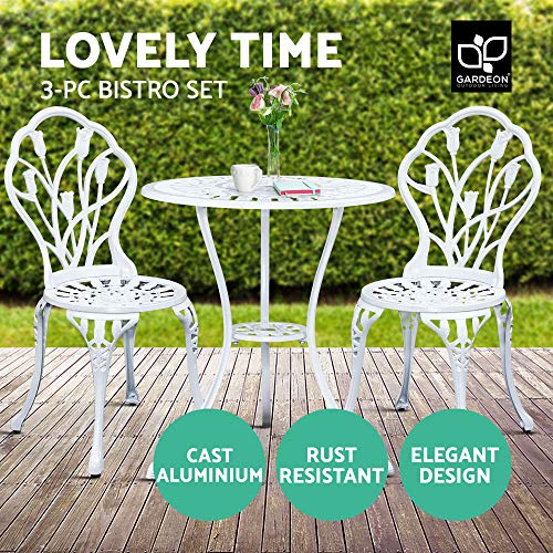 Gardeon 3PC Outdoor Setting Cast Aluminium Bistro Table Chairs Garden Patio