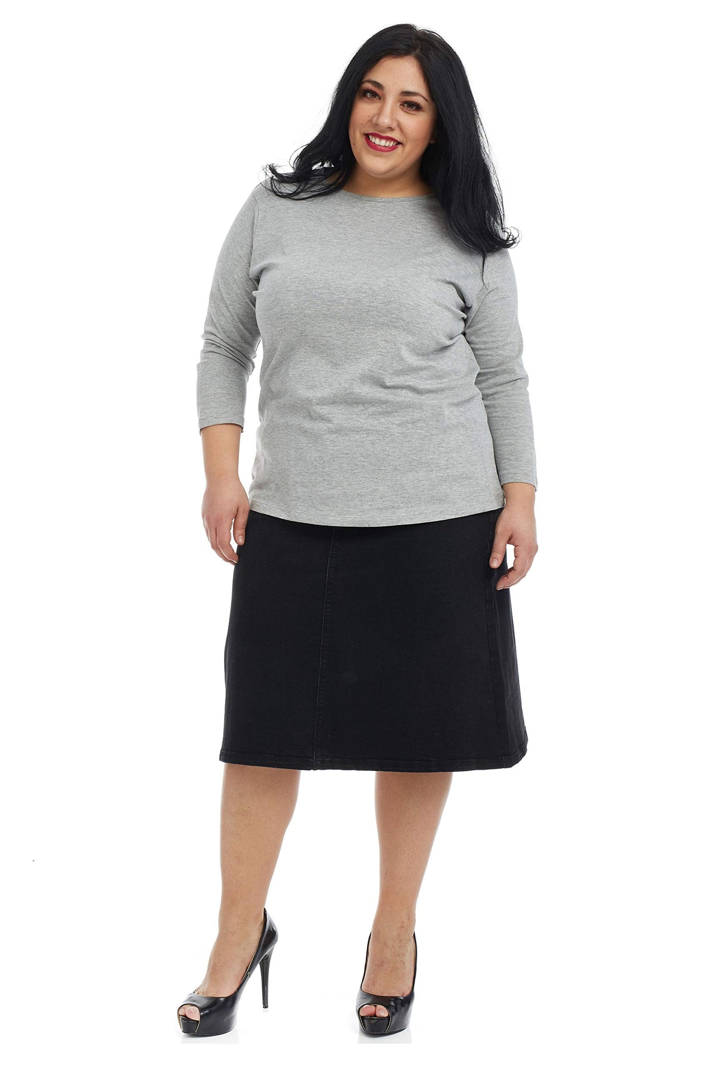 ESTEEZ Women’s Denim Skirt – A Line Jean - Below Knee Sydney Black 0