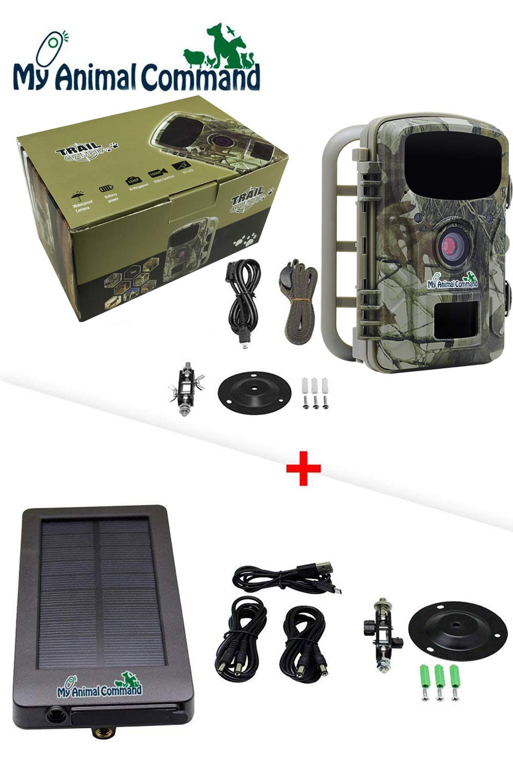 My Animal Command Solar Trail Camera 16MP Game Time Lapse Cam with Night Vision Motion Activated, IP66 Waterproof 1080p Spy Outdoor Deer & Wildlife Hunting. (16MP Camera and Solar Power Pack Bundle)