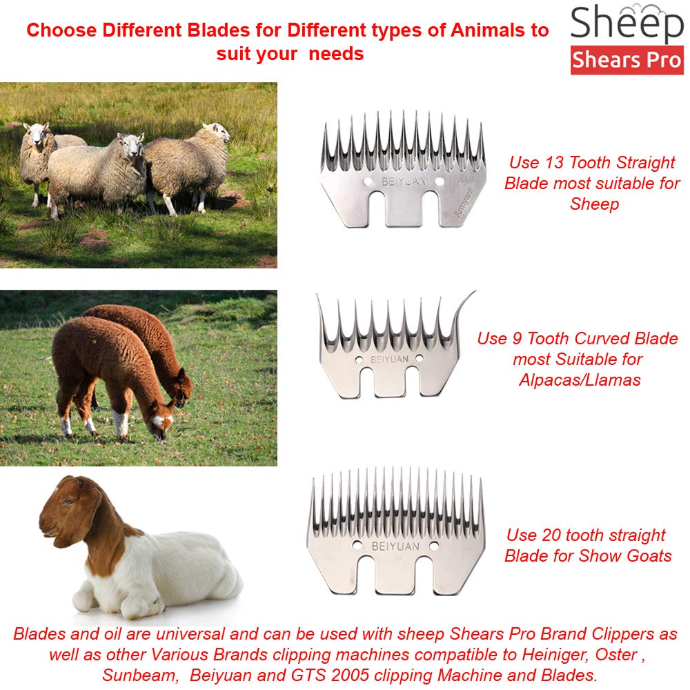 Sheep Shears Pro Clipper Blades Replacement Universal Sheep Cutter Blades Set (Blade and Cutter) with 2 x Sheep Clipper Oil Lubricant Bottles 6.8 Fl OZ (200ml)