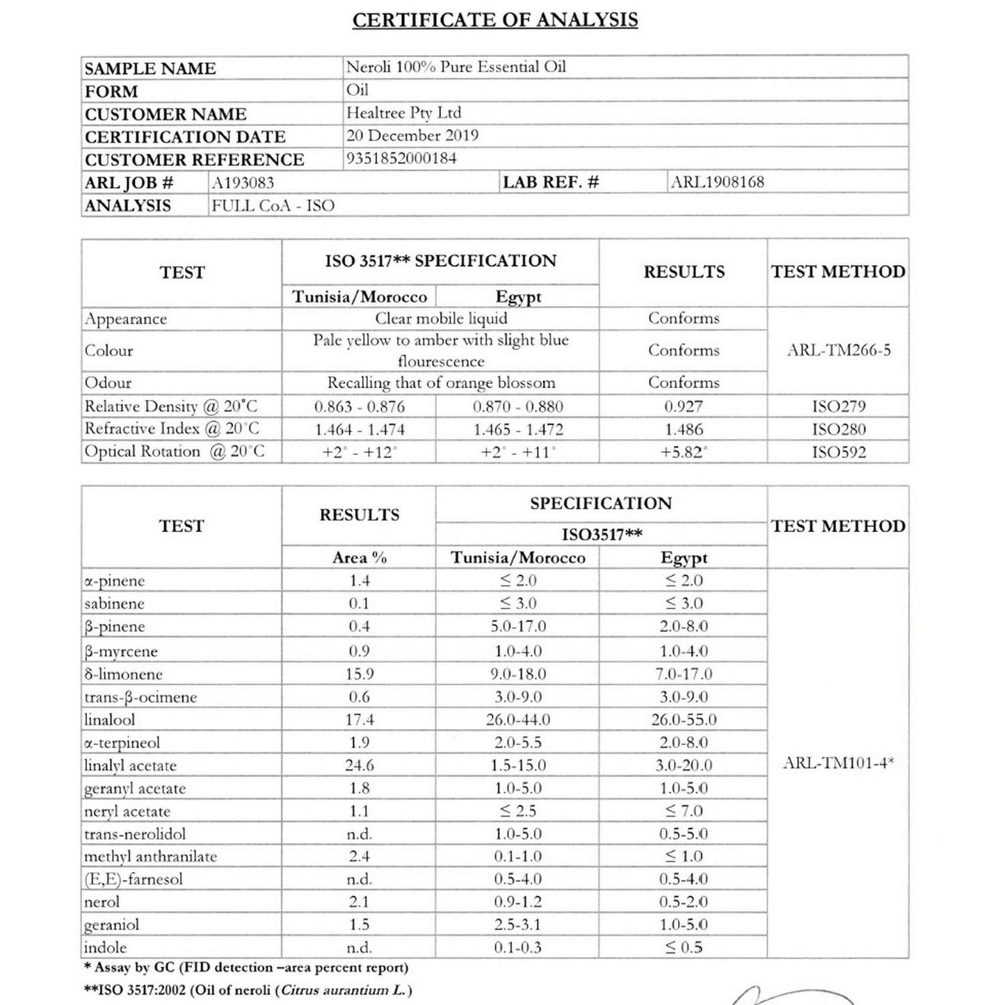 HEALTREE Neroli Essential Oil 10ml (100% Pure & Natural Italy Single Ingredient)| Perfect for Aromatherapy, Skin Brightening, Rejuvenation | Australian Owned & Made | ISO Analysis Attached